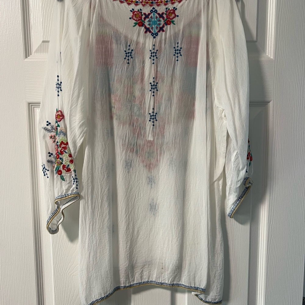 Johnny Was White Embroidered Floral Tunic with Multi-Color Accents - Picture 3 of 7